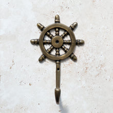 Load image into Gallery viewer, Large Sailor Wheel Hook - Brass