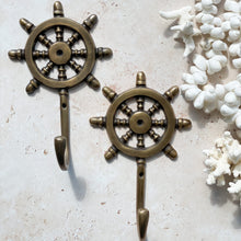 Load image into Gallery viewer, Large Sailor Wheel Hook - Brass