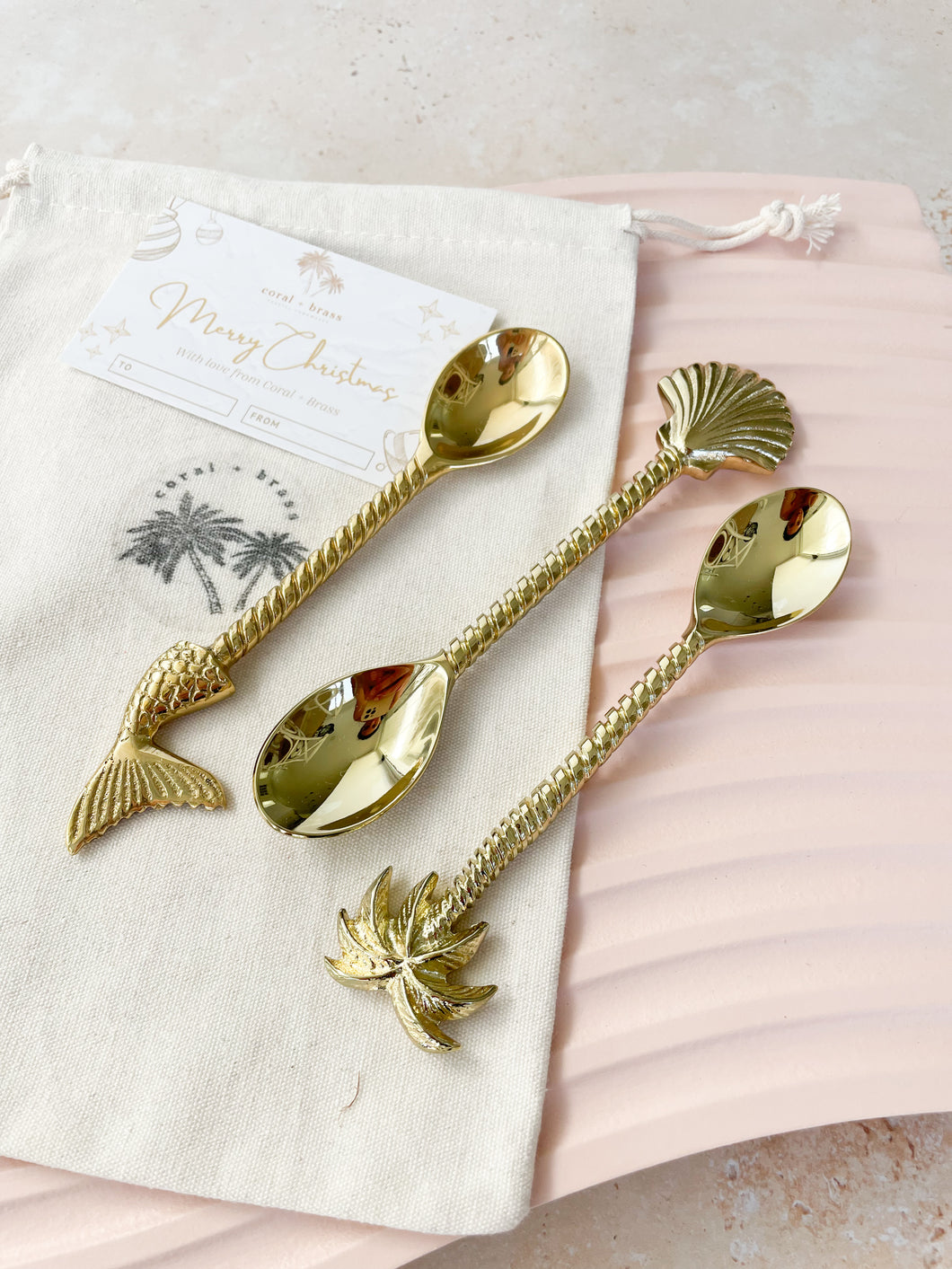 Christmas Special - 3 Teaspoon Gift Set - Coral and Brass
