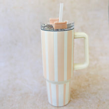 Load image into Gallery viewer, Vertice Stripe Insulated Mug 1.2L Pink - Coral and Brass
