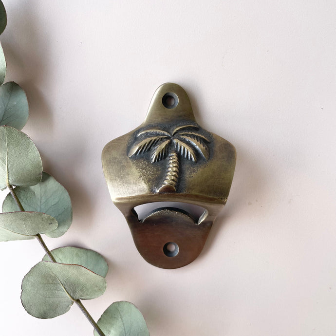 Wall Mounted Brass Bottle Opener - Coral and Brass