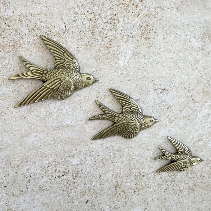 Heirloom Brass Flying Swallow Birds - Wall Decor - Coral and Brass