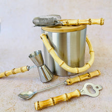 Load image into Gallery viewer, Ice Bucket Set with Bar Tools – Stainless Steel &amp; Bamboo Design
