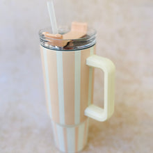 Load image into Gallery viewer, Vertice Stripe Insulated Mug 1.2L Pink - Coral and Brass
