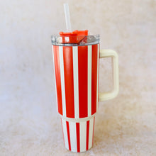 Load image into Gallery viewer, Vertice Stripe Insulated Mug 1.2L Burnt Red - Coral and Brass

