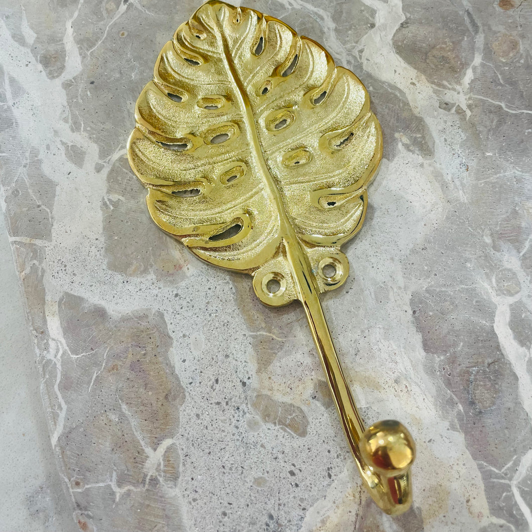 Large Monstera Leaf Hook - Brushed Gold - Coral and Brass