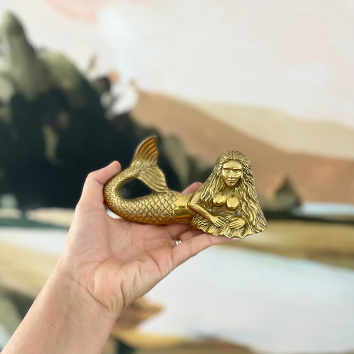 Seaerra - Brass Mermaid Tabletop Ornament - Coral and Brass