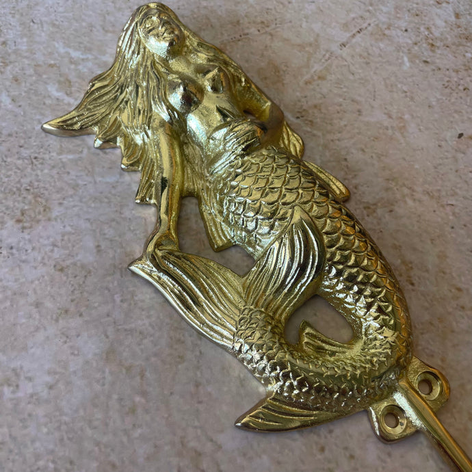Large Mermaid Hook - Brushed Gold - Coral and Brass