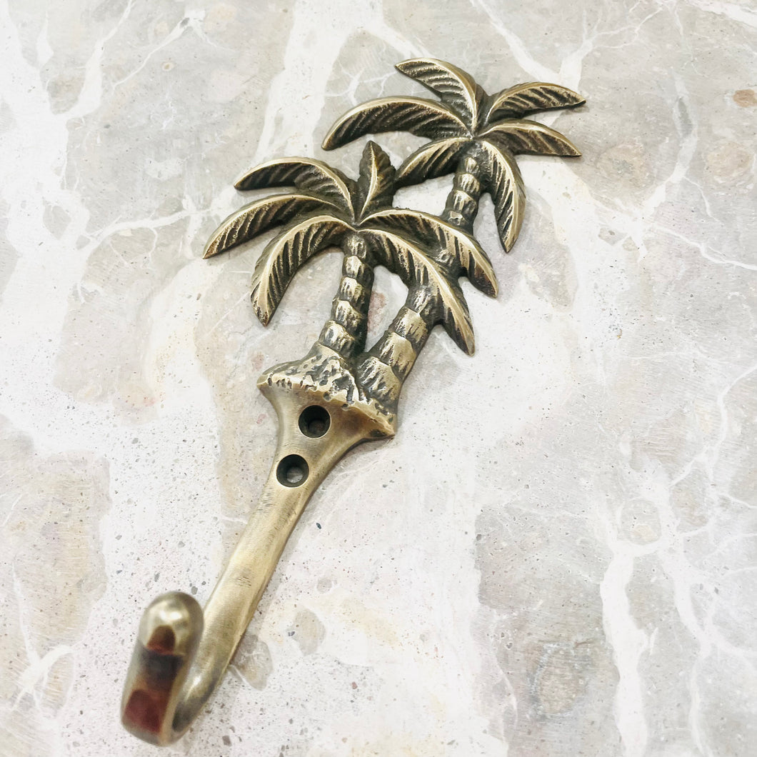 Medium Twin Palms Hook - Antique Brass