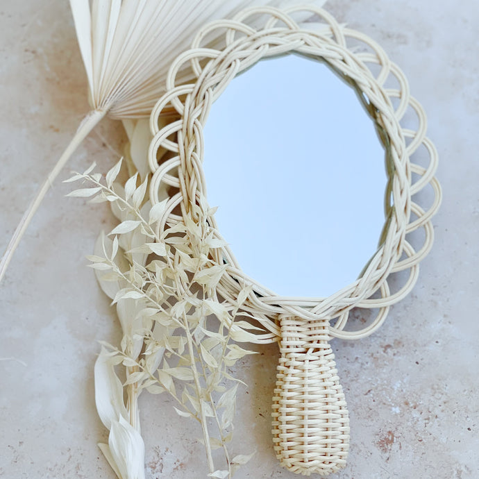 Rattan Petite Mirror - Coral and Brass