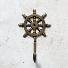 Load image into Gallery viewer, Large Sailor Wheel Hook - Brass
