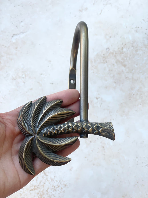 Palm Tree Curtain Pull Back - Antique Brass by CB - Coral and Brass